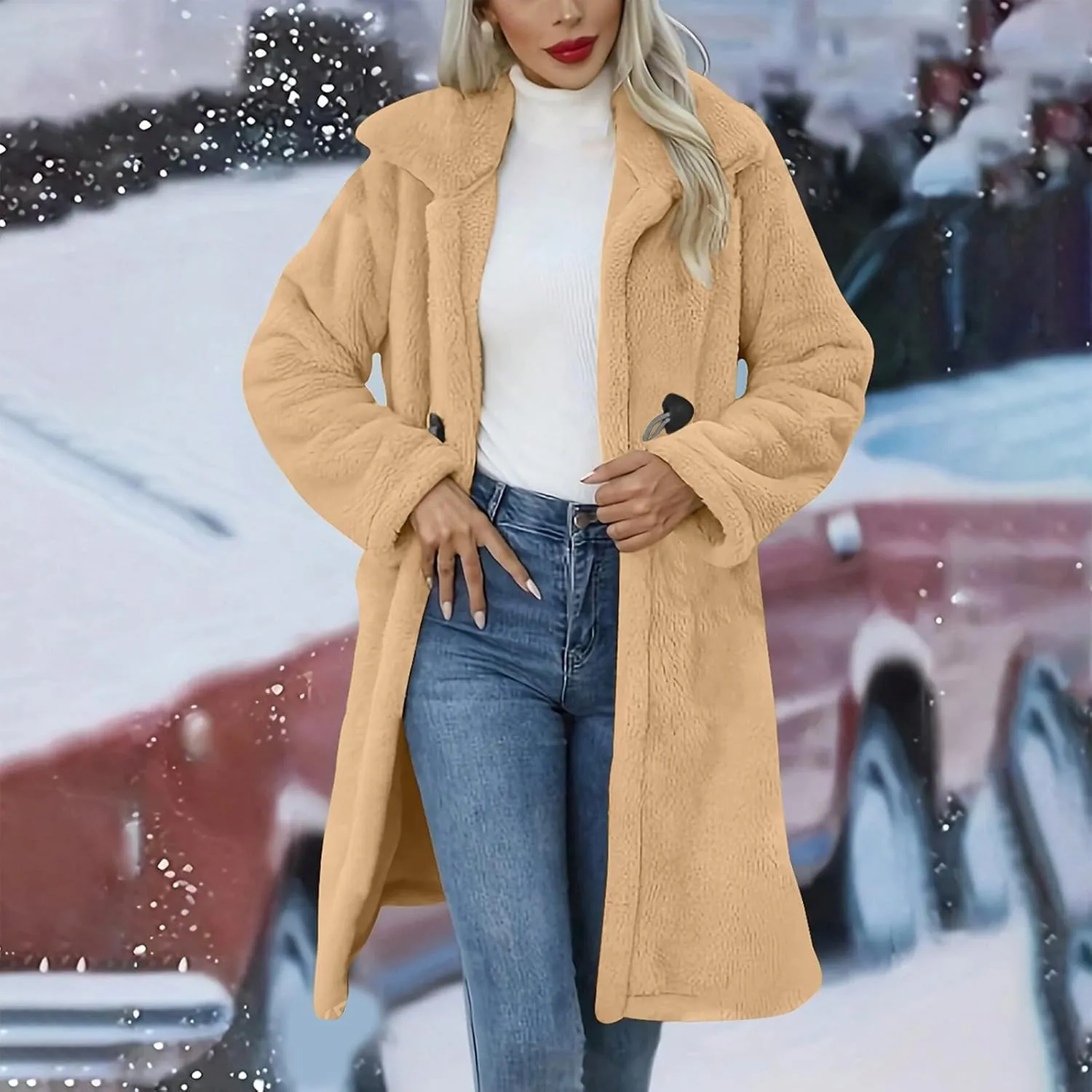 Womens Fuzzy Fleece Cardigan Coat Coatigan 2024 Fall Winter Warm Fuzzy Coat Lightweight Open Front Long Trench Coats