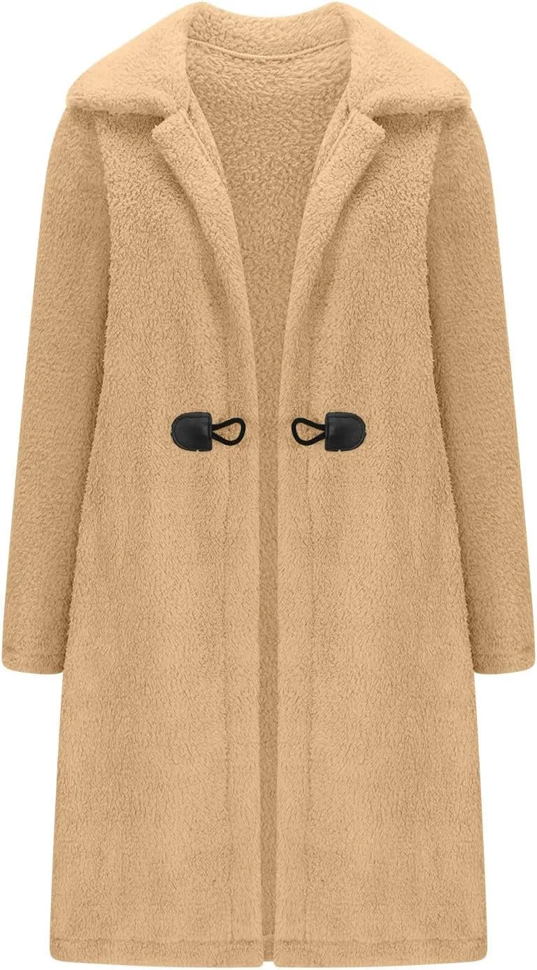 Womens Fuzzy Fleece Cardigan Coat Coatigan 2024 Fall Winter Warm Fuzzy Coat Lightweight Open Front Long Trench Coats