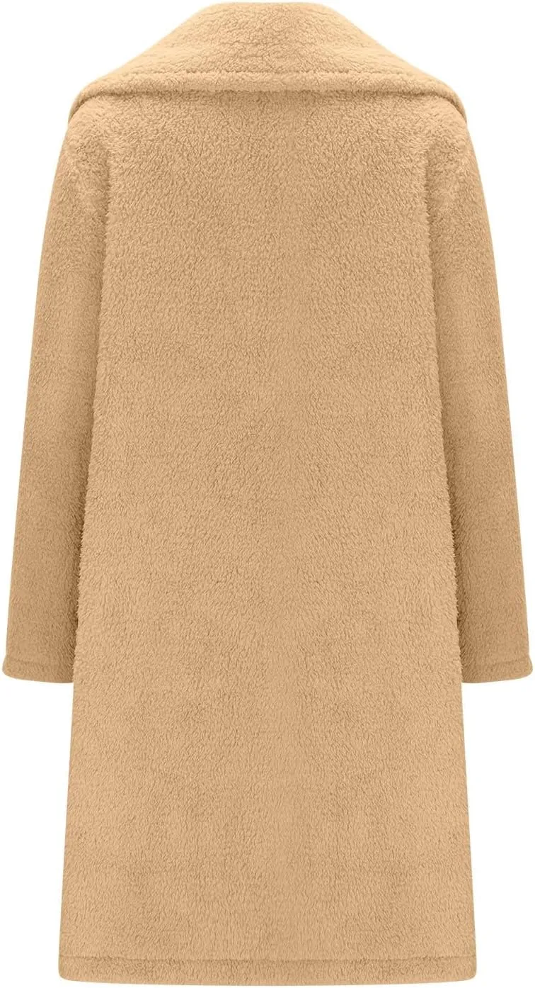 Womens Fuzzy Fleece Cardigan Coat Coatigan 2024 Fall Winter Warm Fuzzy Coat Lightweight Open Front Long Trench Coats