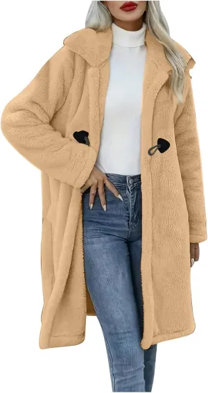Womens Fuzzy Fleece Cardigan Coat Coatigan 2024 Fall Winter Warm Fuzzy Coat Lightweight Open Front Long Trench Coats