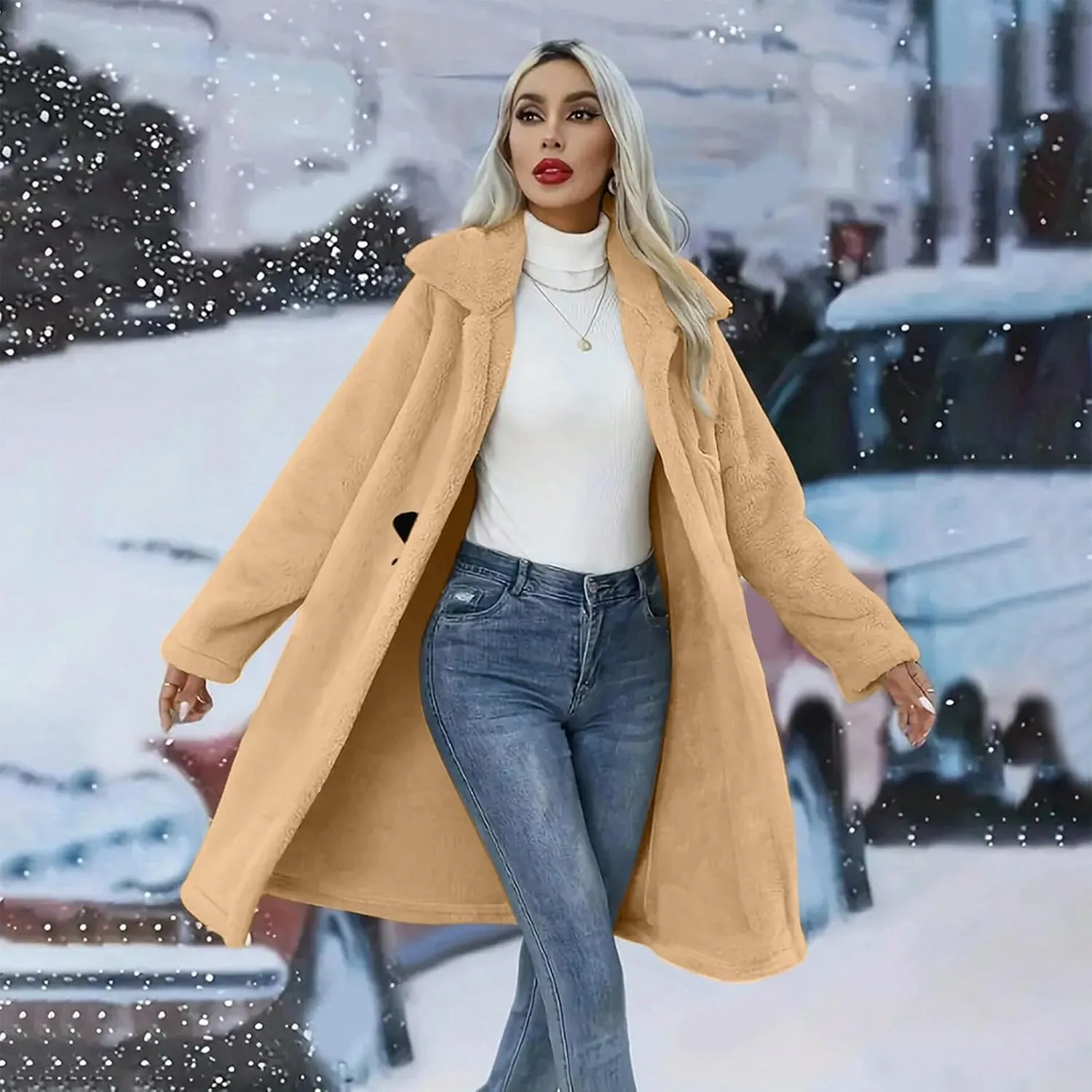 Womens Fuzzy Fleece Cardigan Coat Coatigan 2024 Fall Winter Warm Fuzzy Coat Lightweight Open Front Long Trench Coats