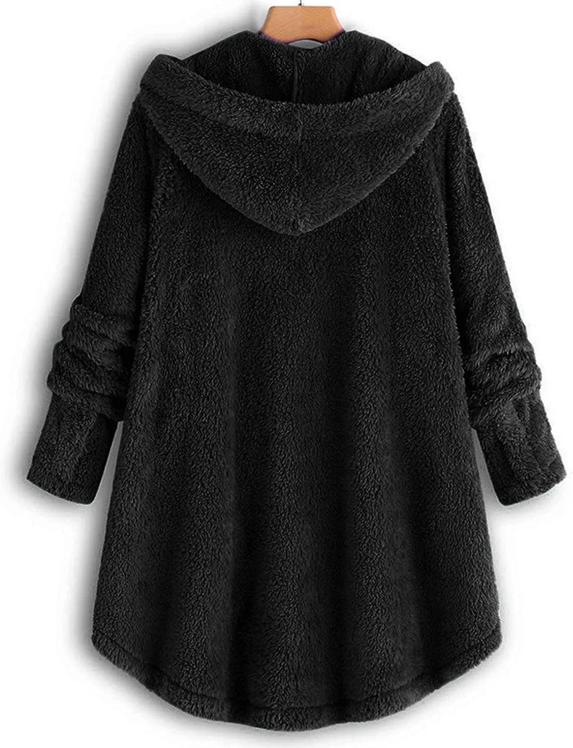 Womens Fuzzy Fleece Jacket Button Hem Plus Size Hoodie Top Sweater Blouse Outerwear with Pockets Women's Winter