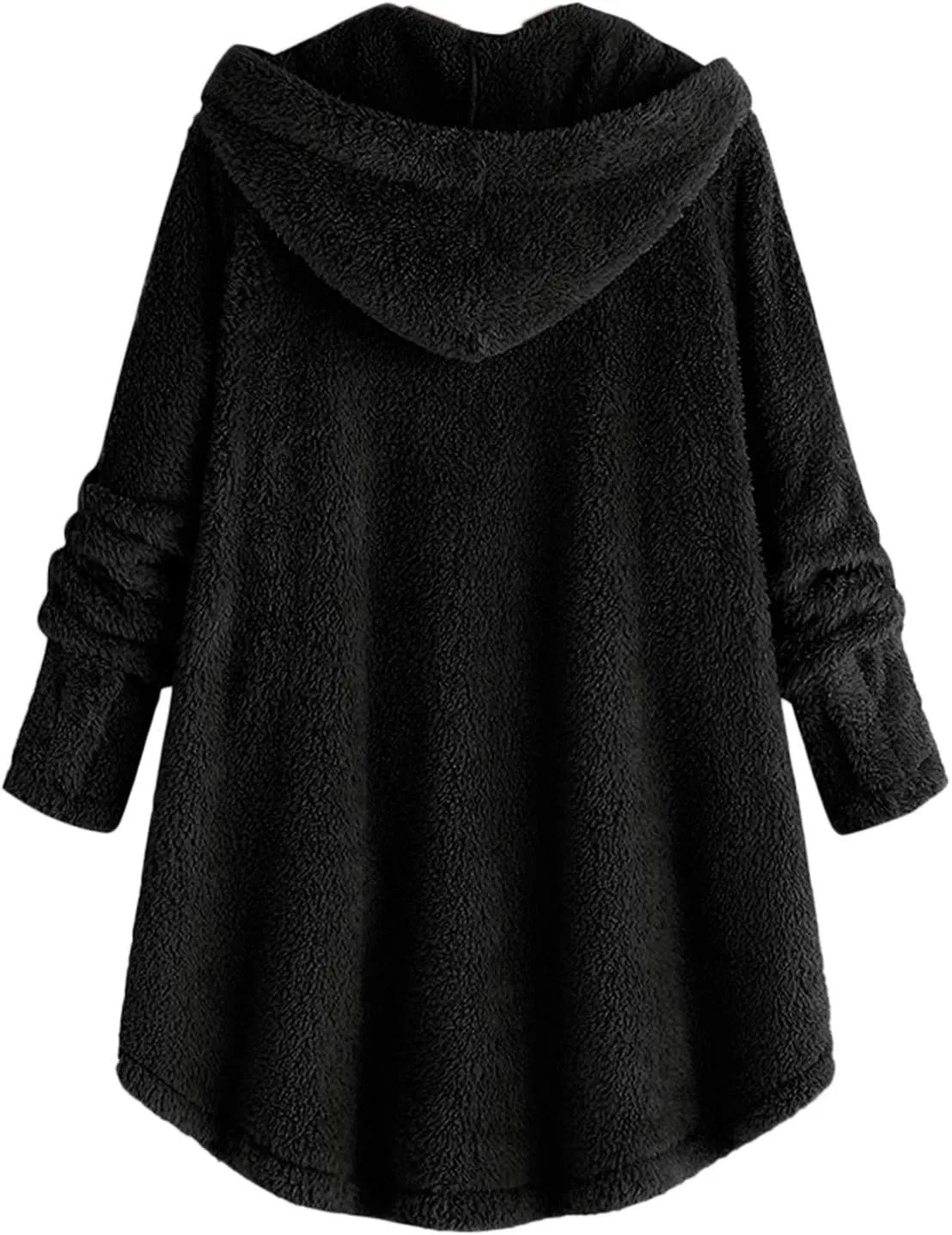 Womens Fuzzy Fleece Jacket Button Hem Plus Size Hoodie Top Sweater Blouse Outerwear with Pockets Women's Winter