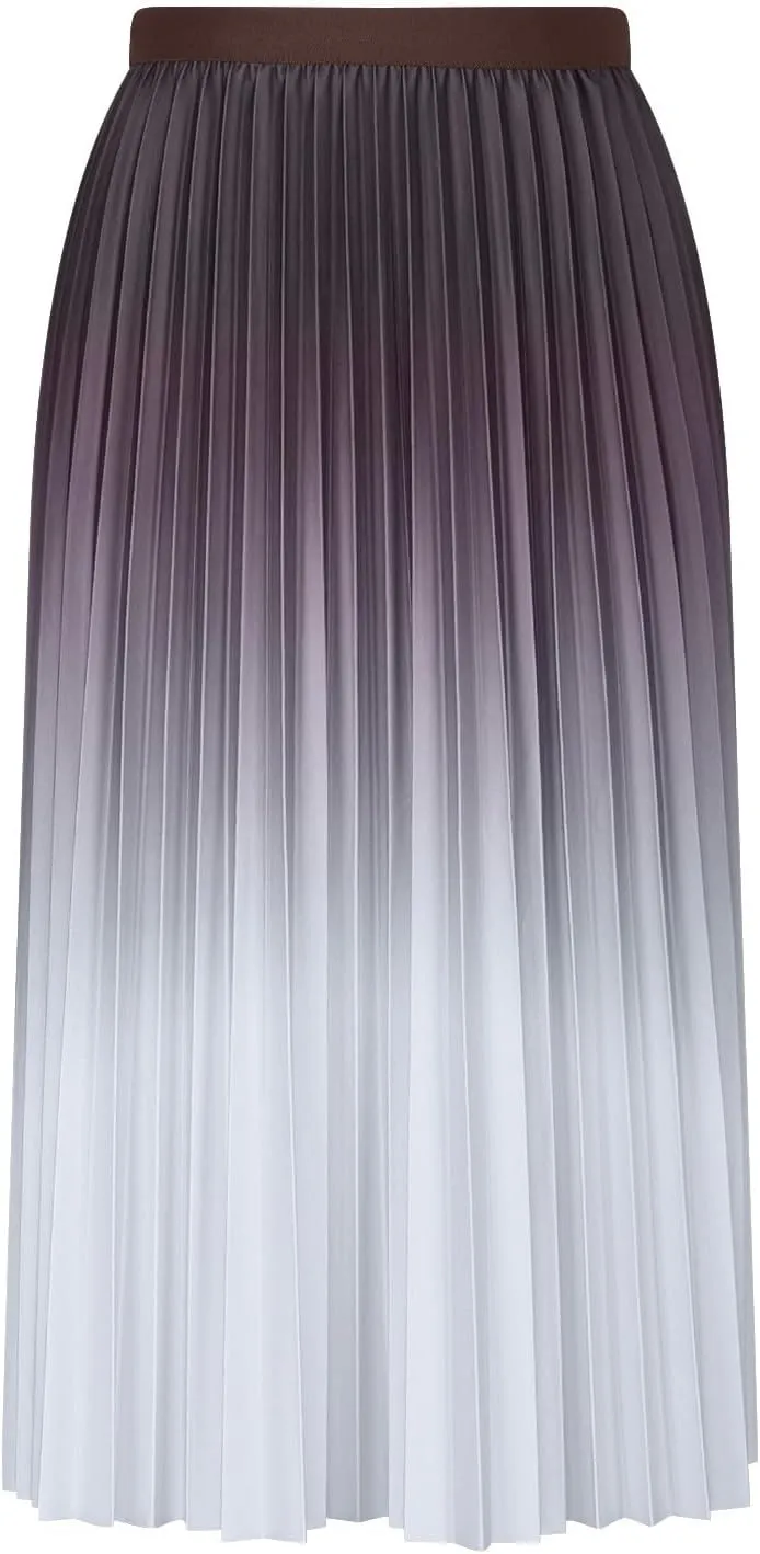 Womens Gradient Pleated Skirts A-Line Midi Skirts Trendy Casual High Elastic Waist Swing Skirt Slim A-Line Long Skirts