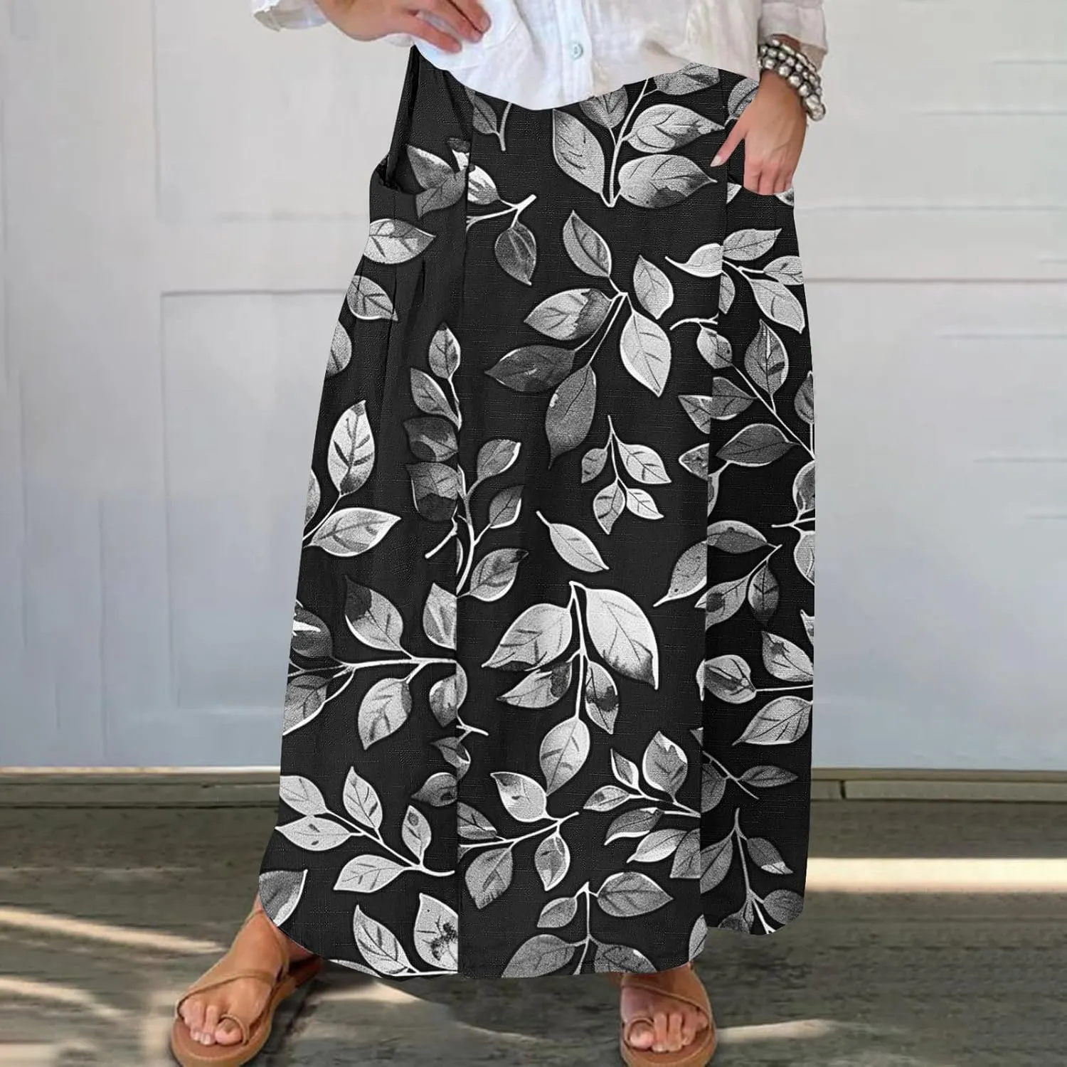 Women's Graphic Skirts Baggy Plus Size High Waisted Stretch Skirt Summer Vacation Boho Skirts with Pockets