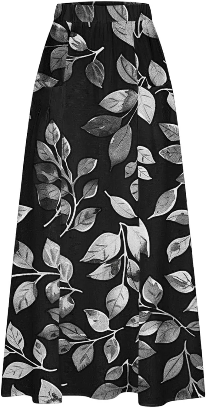 Women's Graphic Skirts Baggy Plus Size High Waisted Stretch Skirt Summer Vacation Boho Skirts with Pockets