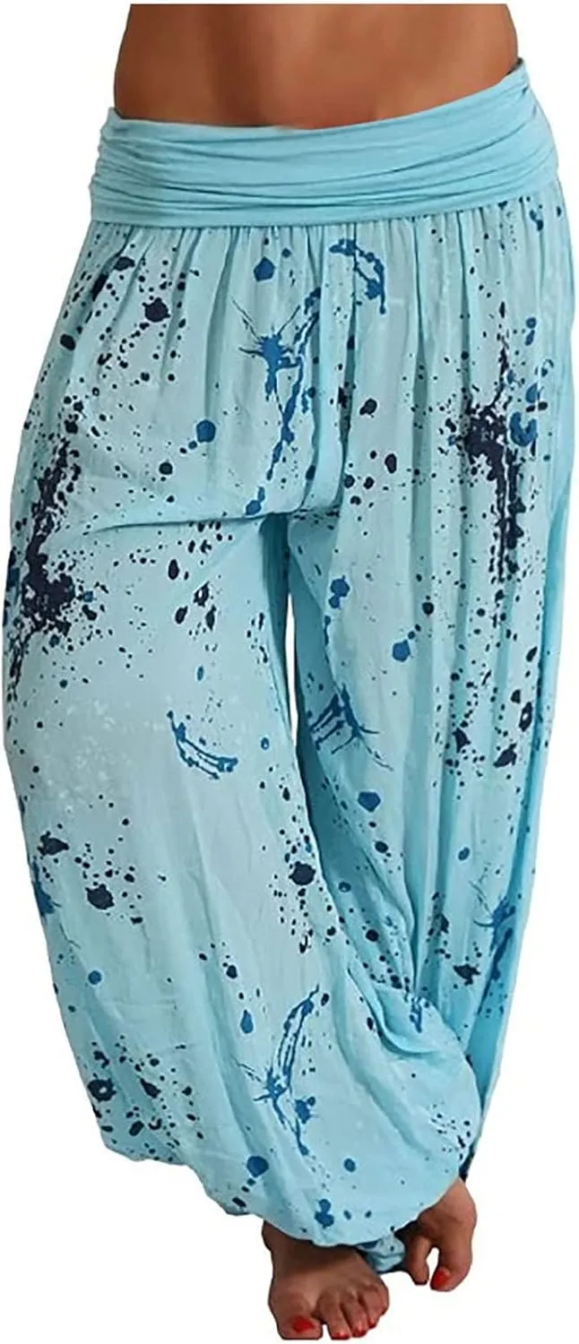 Women's Harem Pants High Waist Yoga Boho Trousers with Pockets Hippie Boho Beach Baggy Summer Baggy Joggers Plus Size
