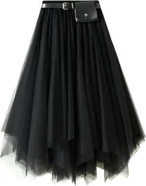 Women's Layered Midi Skirt,Fairy Elastic Waist A Line Tutu Tulle Skirt Princess Petticoat
