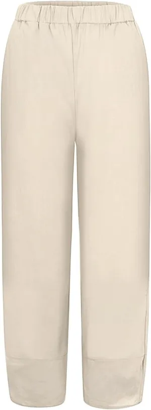Womens Linen Pants High Waisted Wide Leg Pants Summer Loose Fit Tapered Trousers Casual Capris Pant