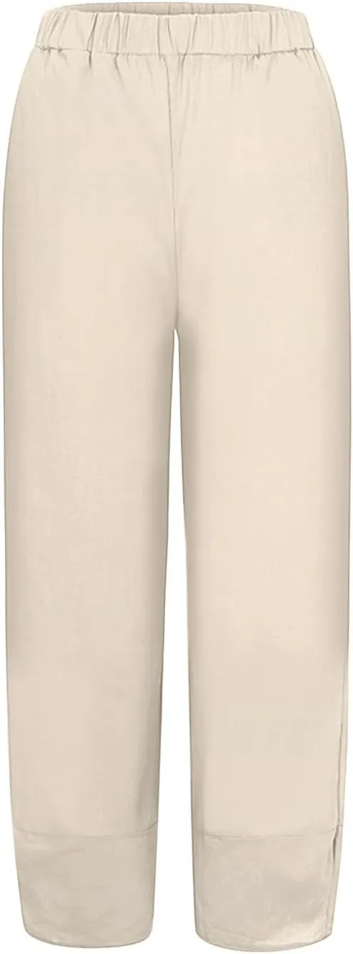 Womens Linen Pants High Waisted Wide Leg Pants Summer Loose Fit Tapered Trousers Casual Capris Pant