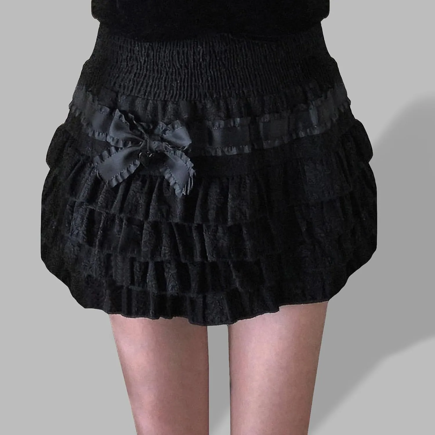 Women's Lolita Kawaii Mini Skirts Elastic Waist Tiered Ruffle Mini Skirts/Skort Japanese Korean Cute Sweet Skirt