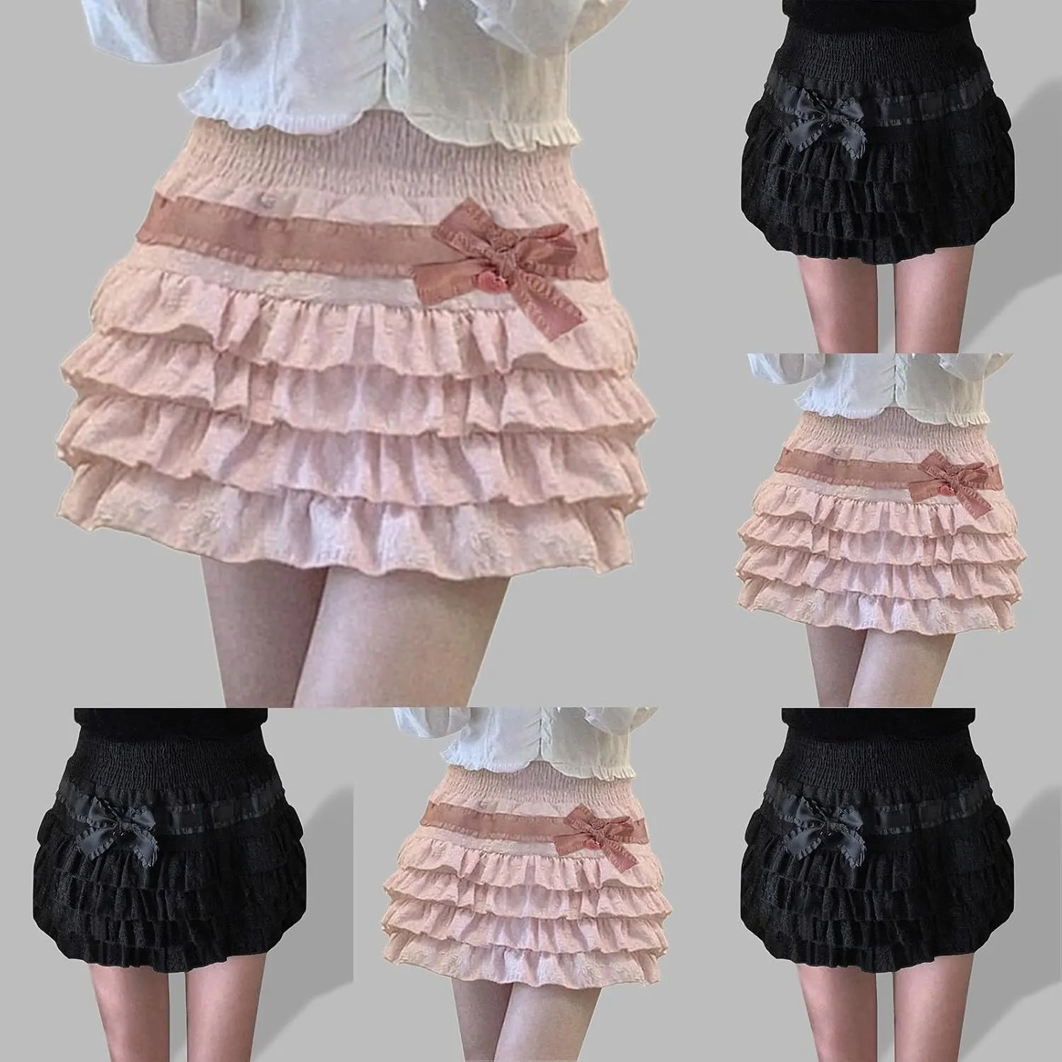 Women's Lolita Kawaii Mini Skirts Elastic Waist Tiered Ruffle Mini Skirts/Skort Japanese Korean Cute Sweet Skirt