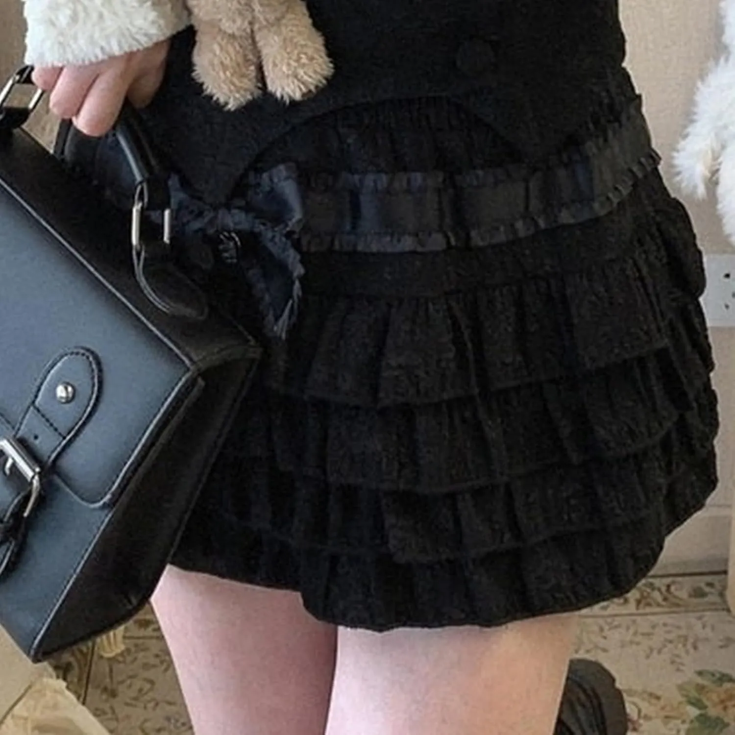 Women's Lolita Kawaii Mini Skirts Elastic Waist Tiered Ruffle Mini Skirts/Skort Japanese Korean Cute Sweet Skirt
