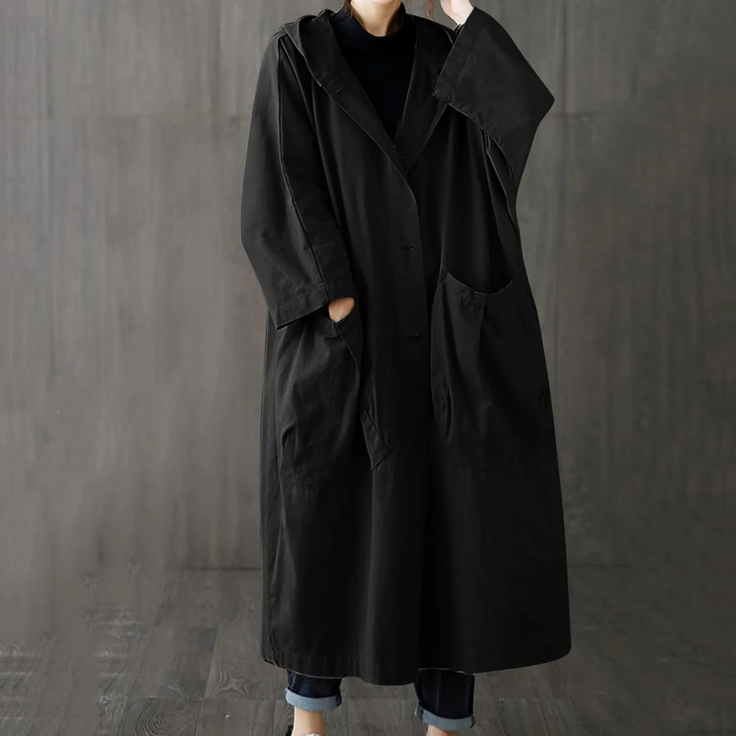 Womens Long Breasted Trench Coat Midi Length Overcoat Faux Leather Suit Jacket for Women