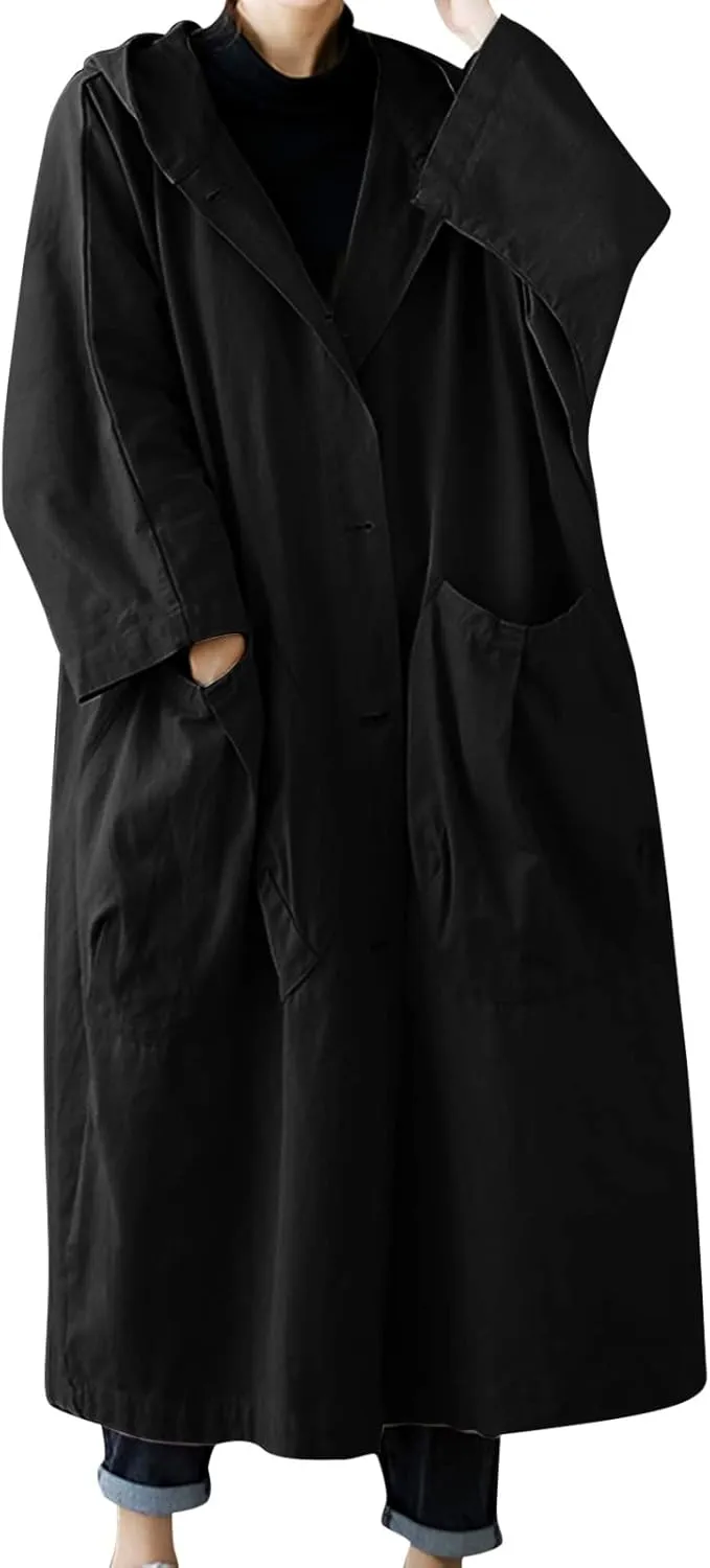 Womens Long Breasted Trench Coat Midi Length Overcoat Faux Leather Suit Jacket for Women