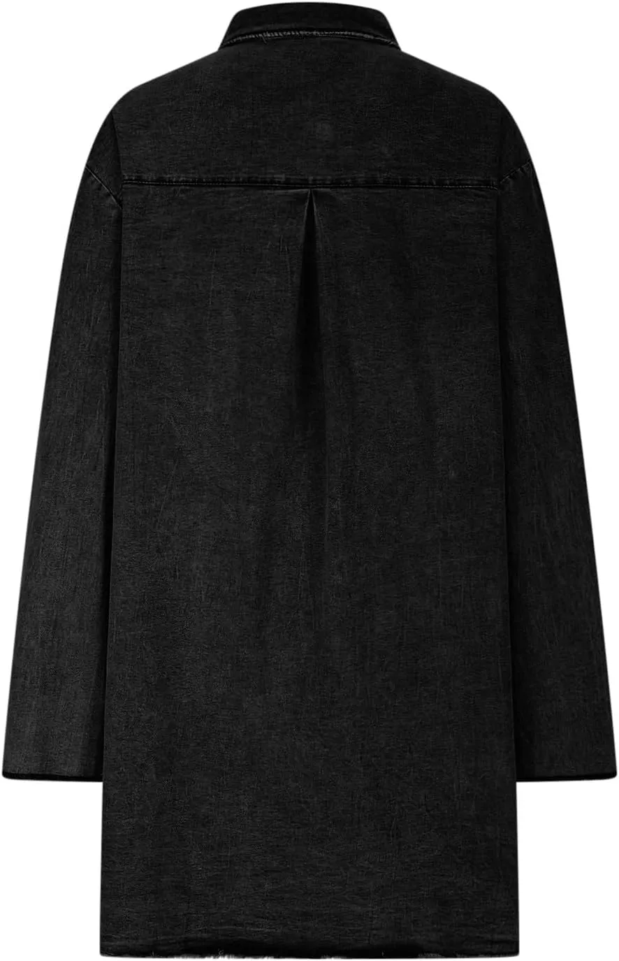 Womens Long Denim Jackets Plus Size Trench Coat Open Front Cardigan Button Down Long Sleeve Classic Jeans Jackets