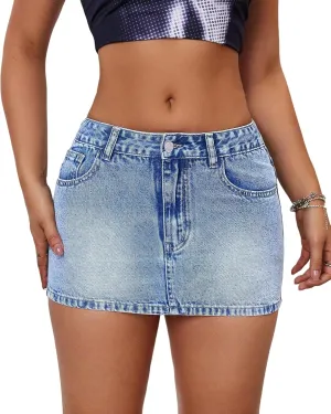 Women's Low Rise Stretchy Denim Skort Sexy Comfy Mini Jean Skirt for Summer Casual Streetwear.