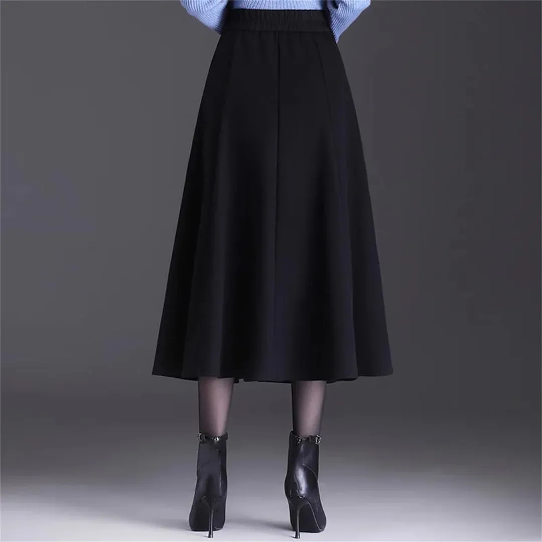 Women's Pleated A-Line Skirt Office Elastic High Waisted Split Joint Midi Skirt