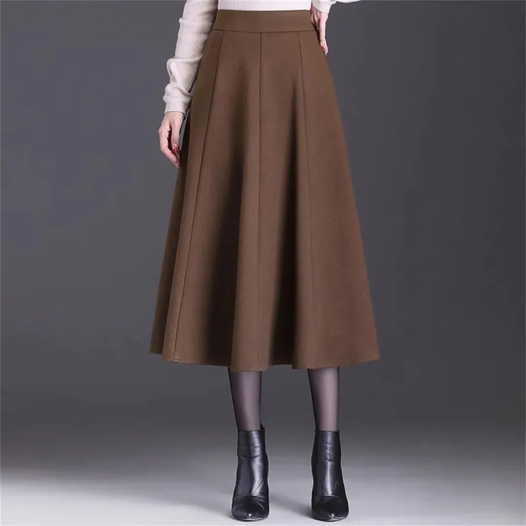 Women's Pleated A-Line Skirt Office Elastic High Waisted Split Joint Midi Skirt