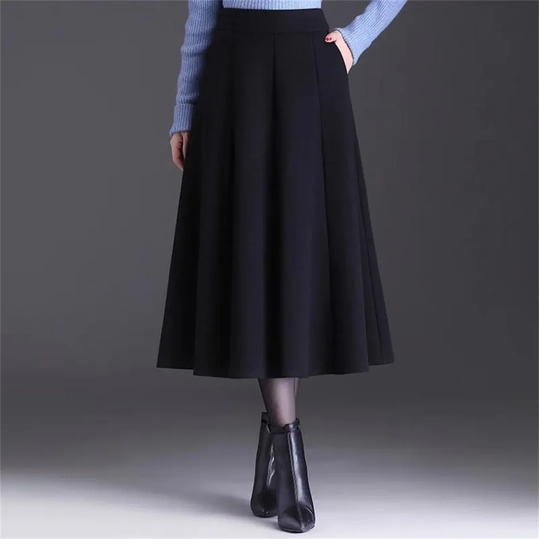 Women's Pleated A-Line Skirt Office Elastic High Waisted Split Joint Midi Skirt