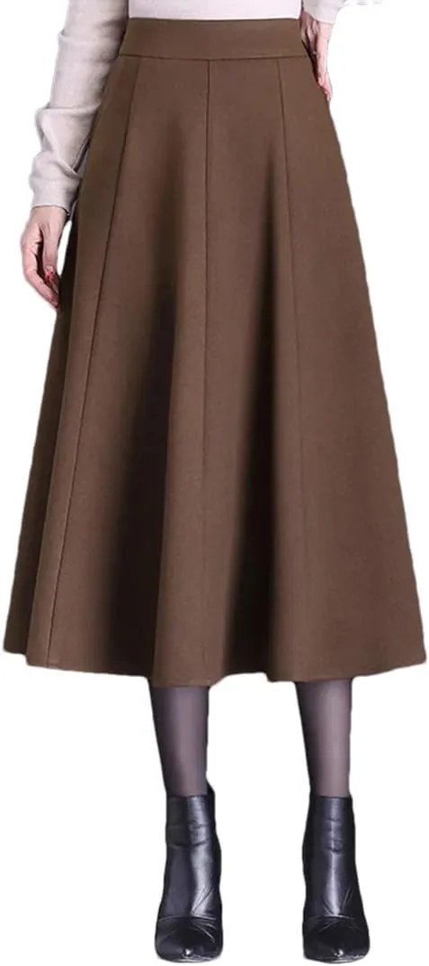 Women's Pleated A-Line Skirt Office Elastic High Waisted Split Joint Midi Skirt