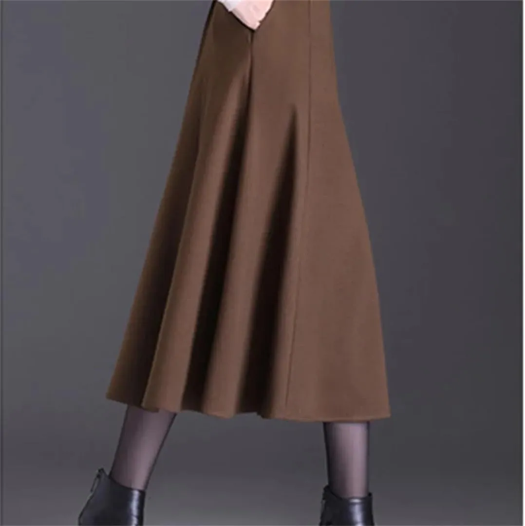 Women's Pleated A-Line Skirt Office Elastic High Waisted Split Joint Midi Skirt