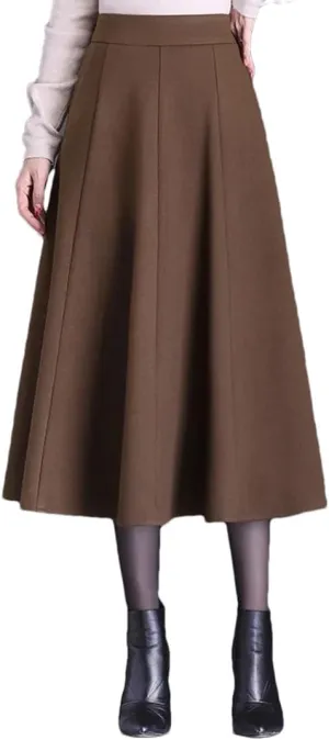 Women's Pleated A-Line Skirt Office Elastic High Waisted Split Joint Midi Skirt