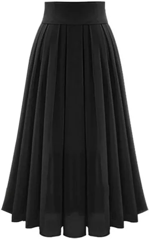 Womens Pleated Midi Skirt High Waist Boho Swing Pleated Skirt Chiffon Casual Elastic A-line Long Skirts