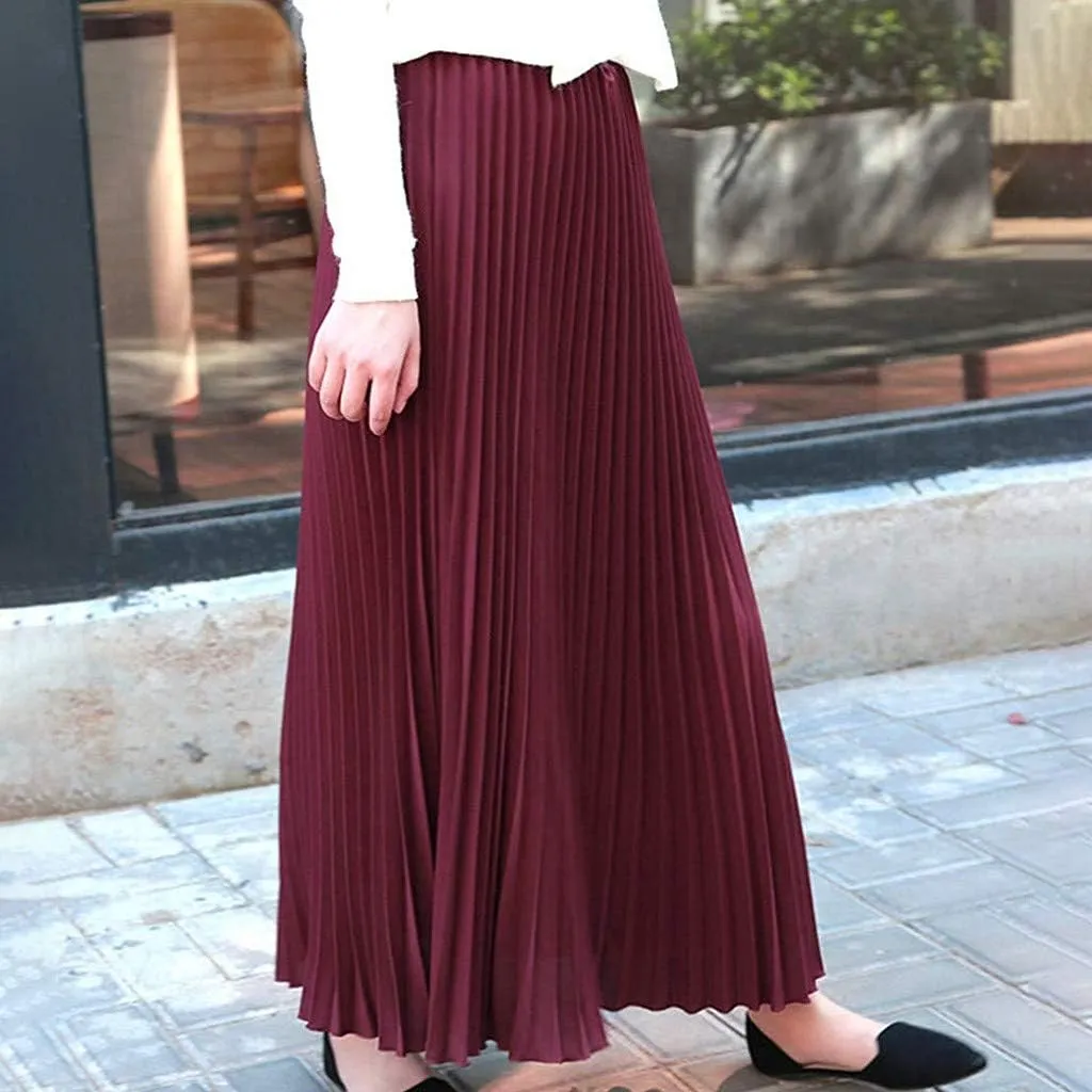 Women's Pleated Midi Skirt Womens Elastic Waist Solid Elegant Skirt Womens Plaid Skirts for Women Midi Skirts