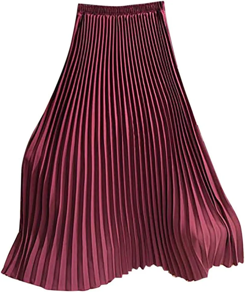Women's Pleated Midi Skirt Womens Elastic Waist Solid Elegant Skirt Womens Plaid Skirts for Women Midi Skirts
