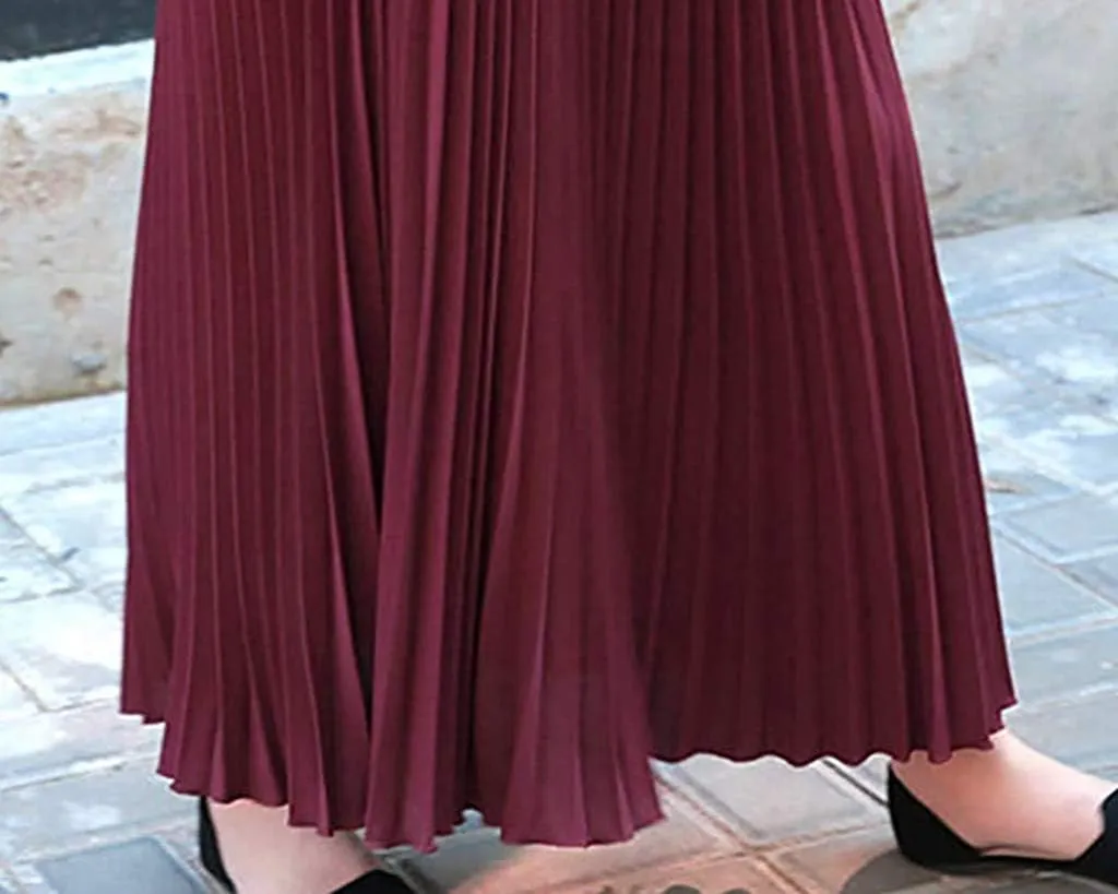 Women's Pleated Midi Skirt Womens Elastic Waist Solid Elegant Skirt Womens Plaid Skirts for Women Midi Skirts