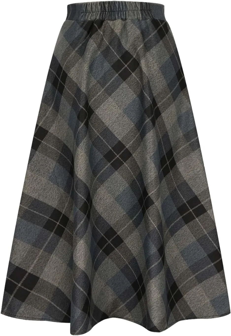 Women's Pleated Plaid Skirts Vintage High Waist A-Line Long Skirt Fleece Winter Fall Casual Business Tartan Midi Skirt