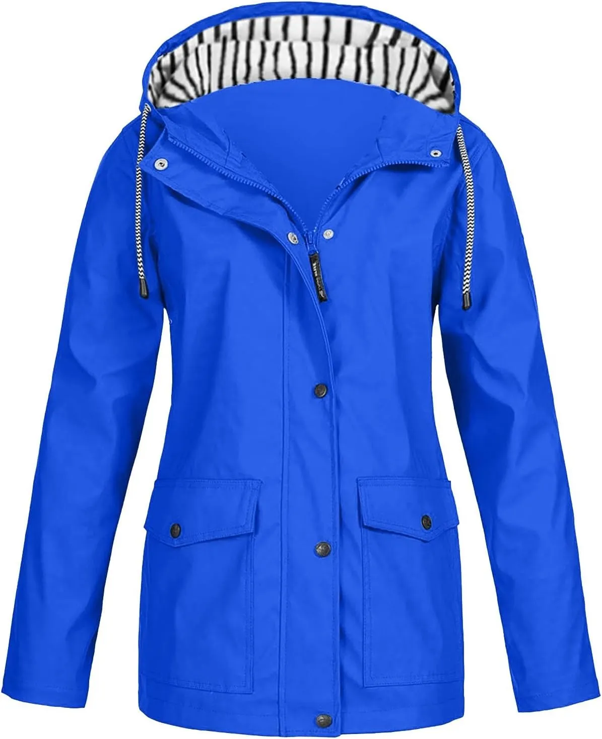 Womens Rain Jacket Waterproof Windproof Hooded Zip Up Raincoat Outdoor Hiking Fall Winter Trench Coat with Pockets