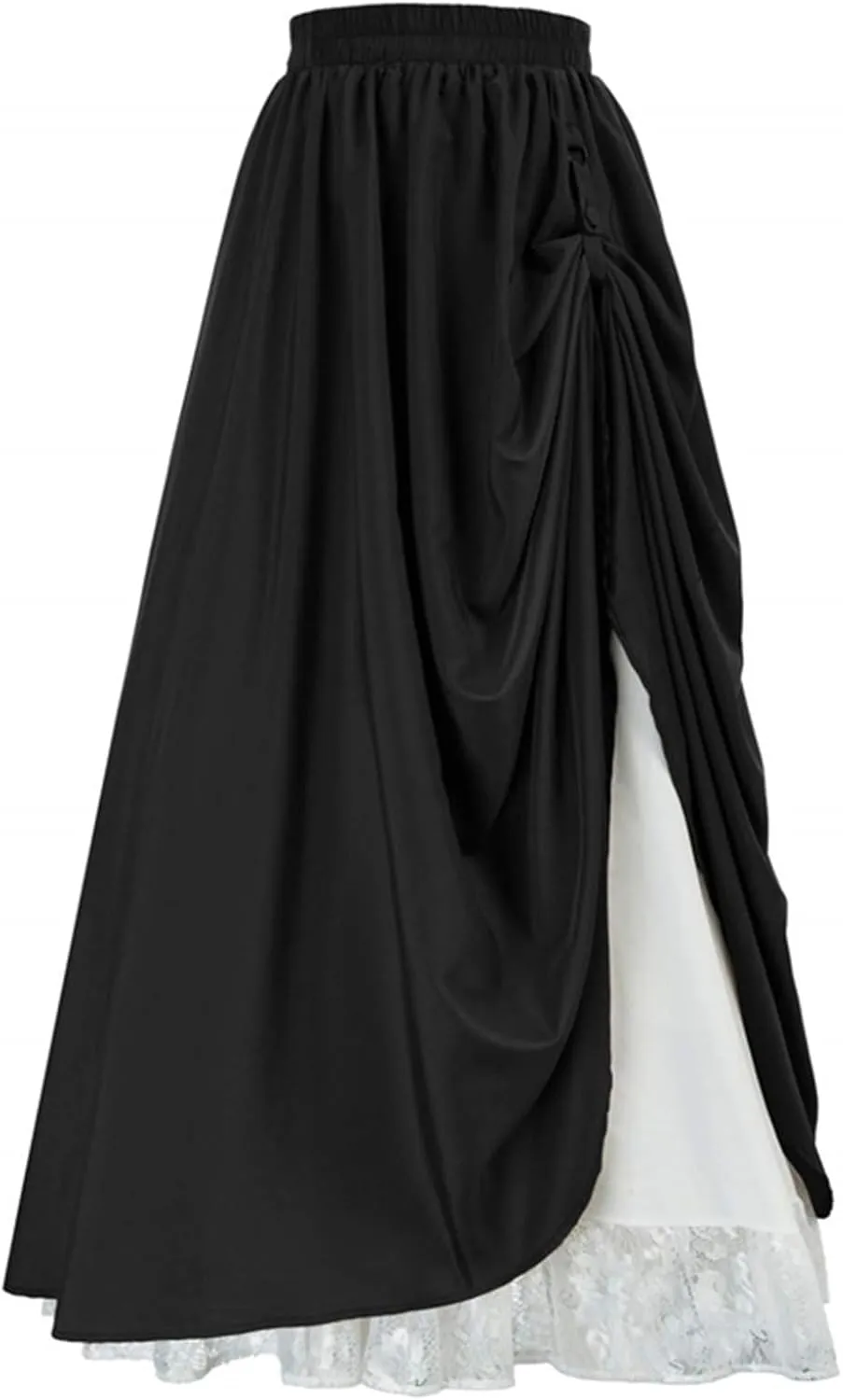 Women's Renaissance Skirt Victorian Peasant Double-Layer Maxi Long Skirts Casual Elastic Waisted Skirt Retro Costumes