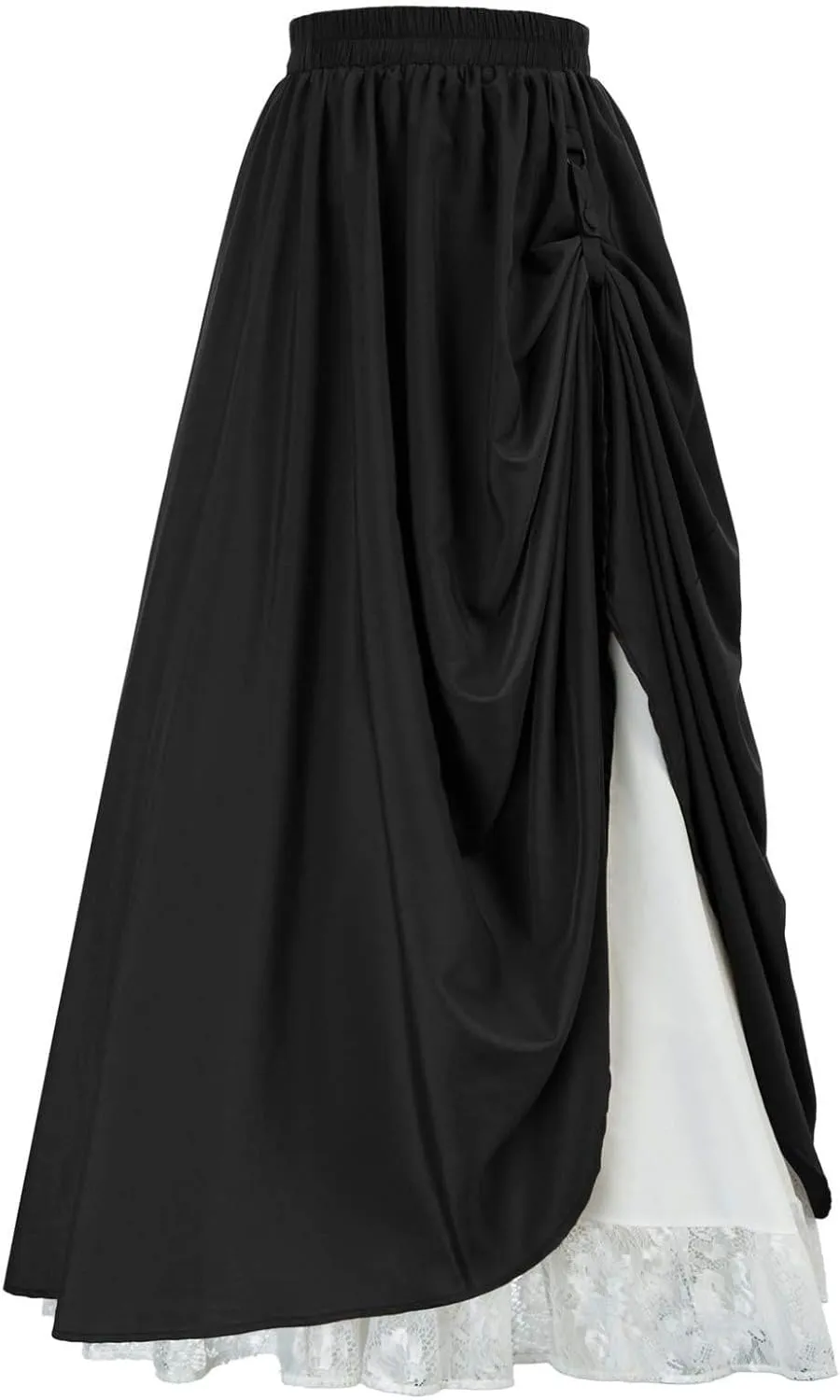 Women's Renaissance Skirt Victorian Peasant Double-Layer Maxi Long Skirts Casual Elastic Waisted Skirt Retro Costumes