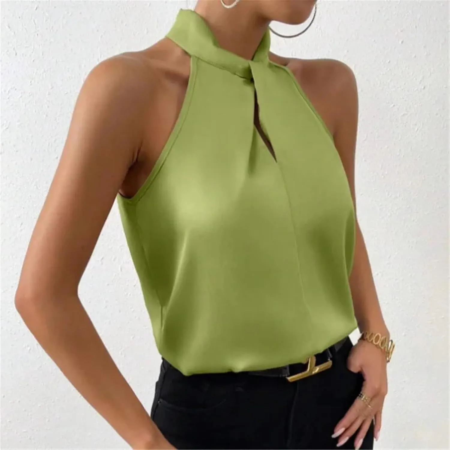 Women's Satin Sleeveless Vest Spring Summer Solid Colour Camisole Strapless Sexy T Shirt Office Shirt