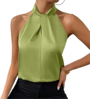 Women's Satin Sleeveless Vest Spring Summer Solid Colour Camisole Strapless Sexy T Shirt Office Shirt
