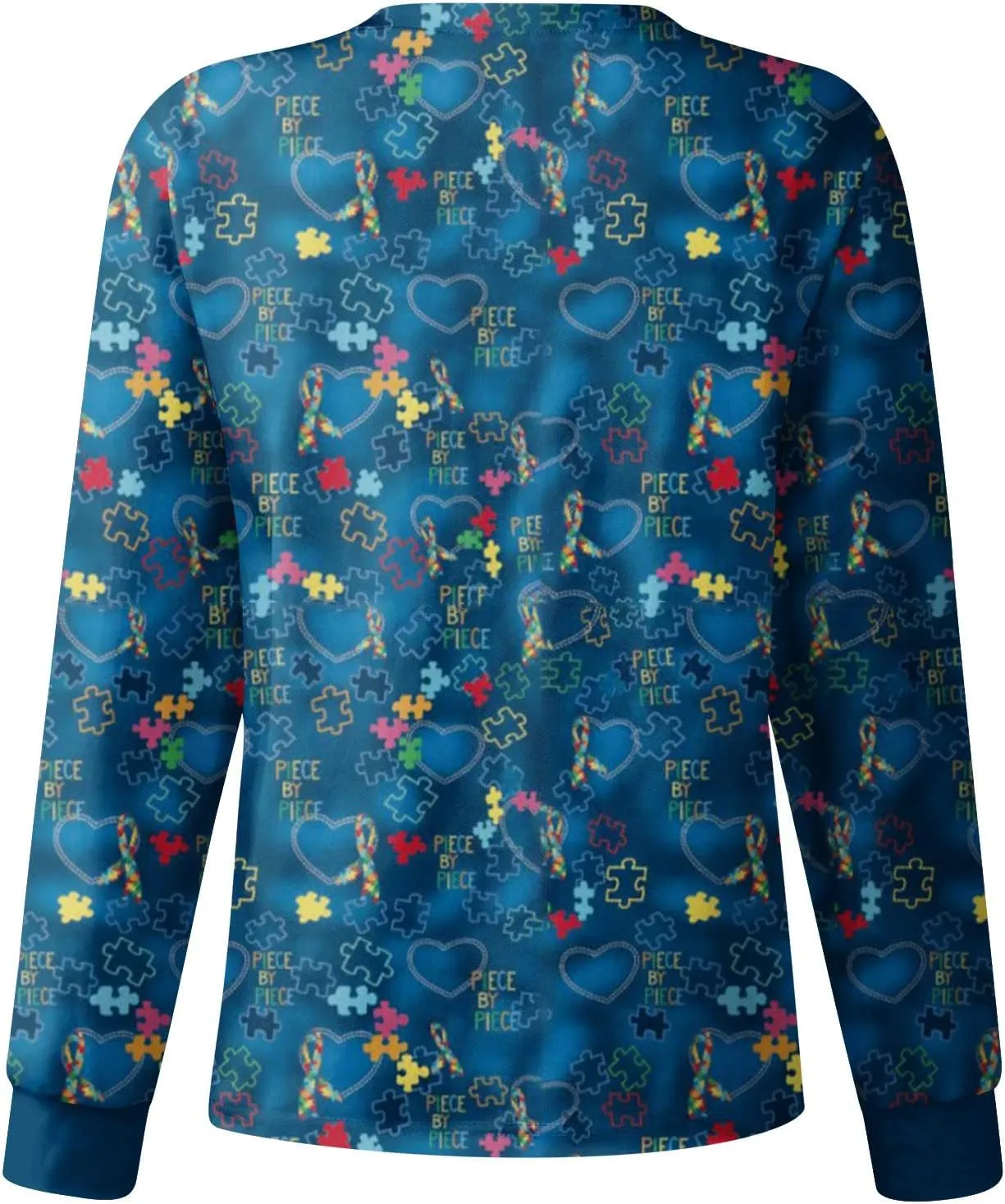Womens Scrub Jacket Long Sleeve Pocket Working Stand-Up Collar Womens Scrubs Print Single Breasted Cardigan Tops