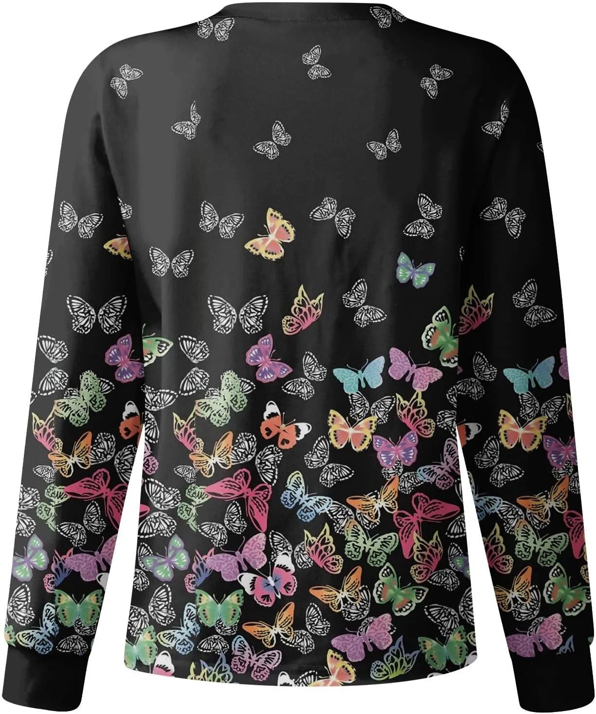 Womens Scrub Jacket Long Sleeve Pocket Working Stand-Up Collar Womens Scrubs Print Single Breasted Cardigan Tops