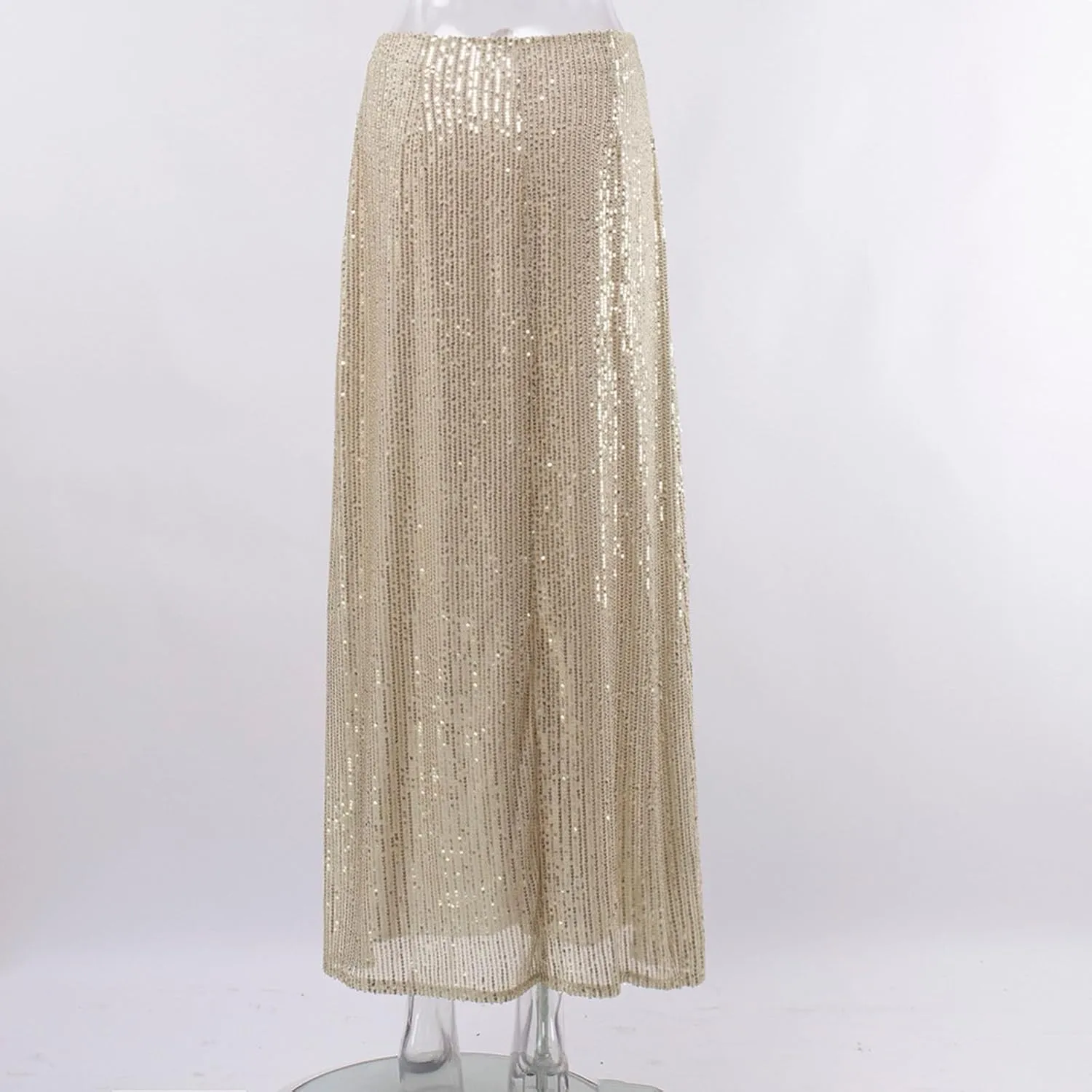 Womens Sequin Skirts Elastic High Waisted Loose Long Skirt Sparkly Night Out Cocktail Prom Evening Party Maxi Skirts