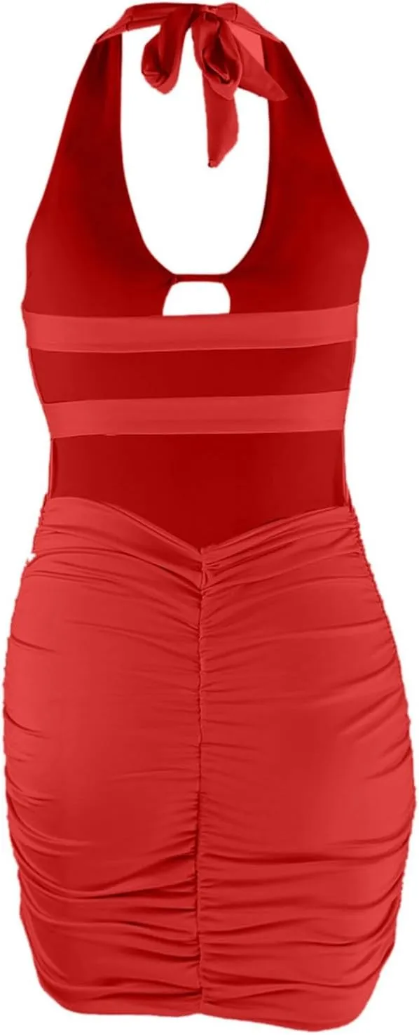 Womens Sexy Bodycon Dress Bandage Sleeveless Backless Suspender Hip Skirt Ruffle Dress