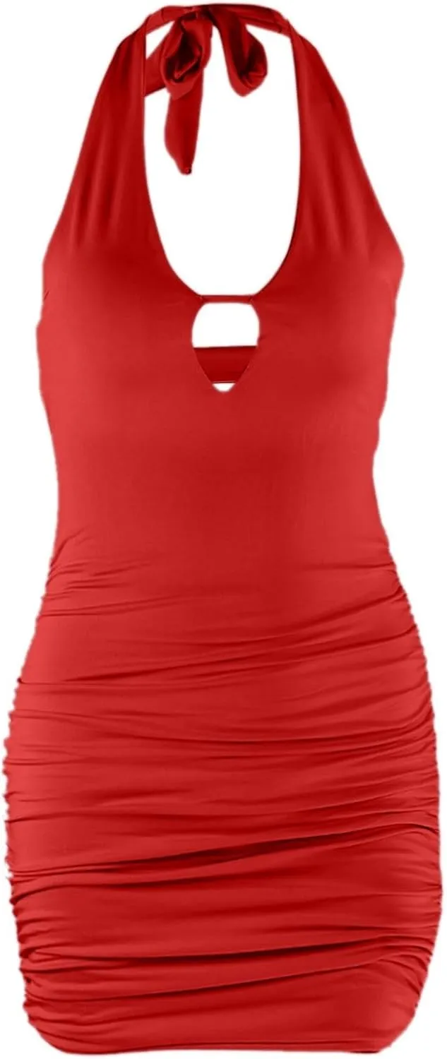 Womens Sexy Bodycon Dress Bandage Sleeveless Backless Suspender Hip Skirt Ruffle Dress