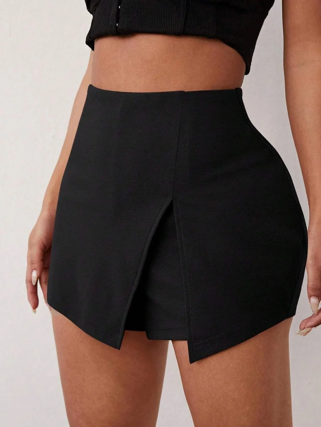 Womens Shorts Plain Slit Hem Skort Casual Knit Lounge Shorts