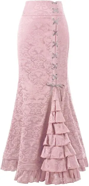 Women's Steampunk Skirt Victorian Long Side Lace up Ruffle High Waist Mermaid Renaissance Vintage Dress Maxi Skirt