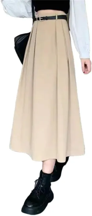 Women's Summer Midi A-Line Skirt High Waist Slim Fit Solid Color Skirt