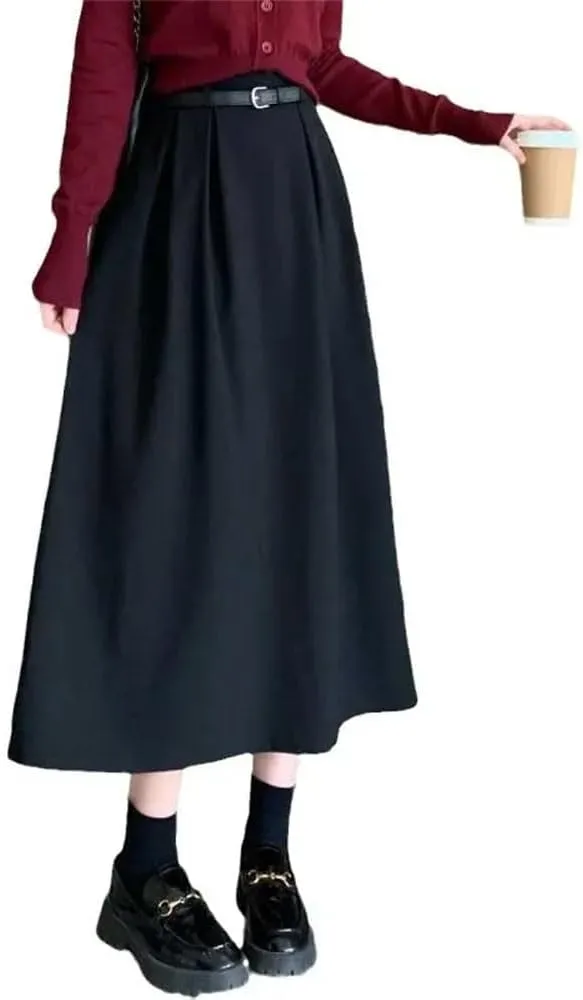 Women's Summer Midi A-Line Skirt High Waist Slim Fit Solid Color Skirt