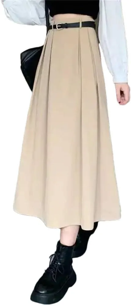 Women's Summer Midi A-Line Skirt High Waist Slim Fit Solid Color Skirt