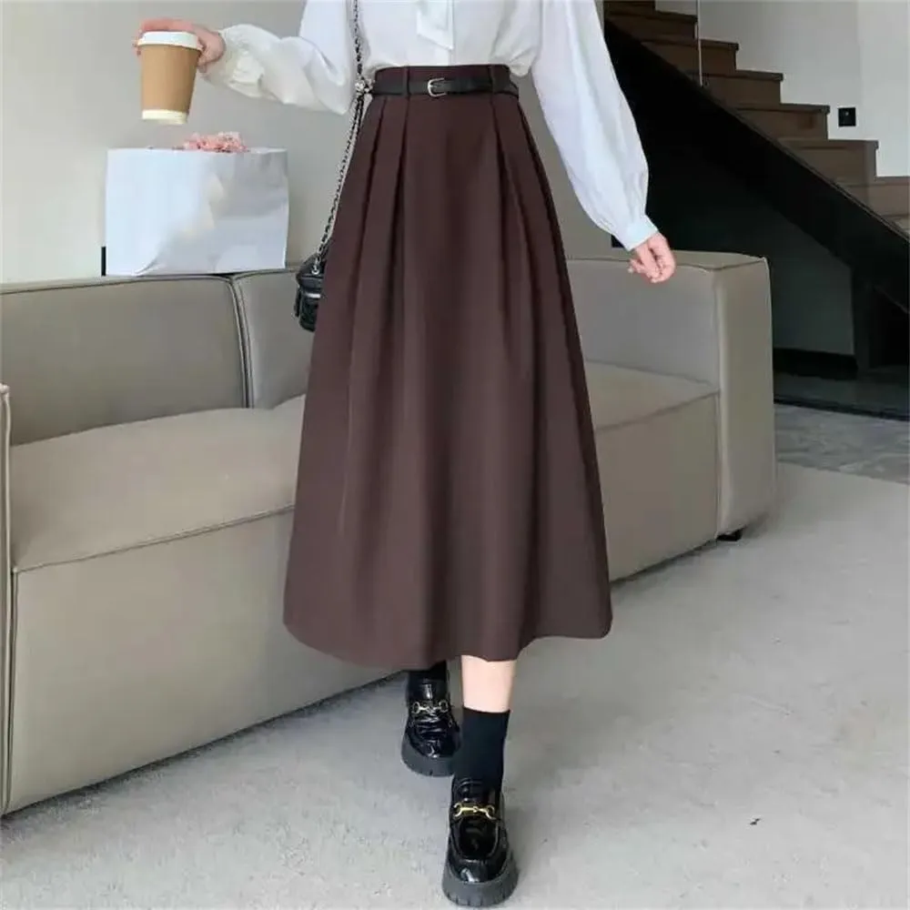 Women's Summer Midi A-Line Skirt High Waist Slim Fit Solid Color Skirt