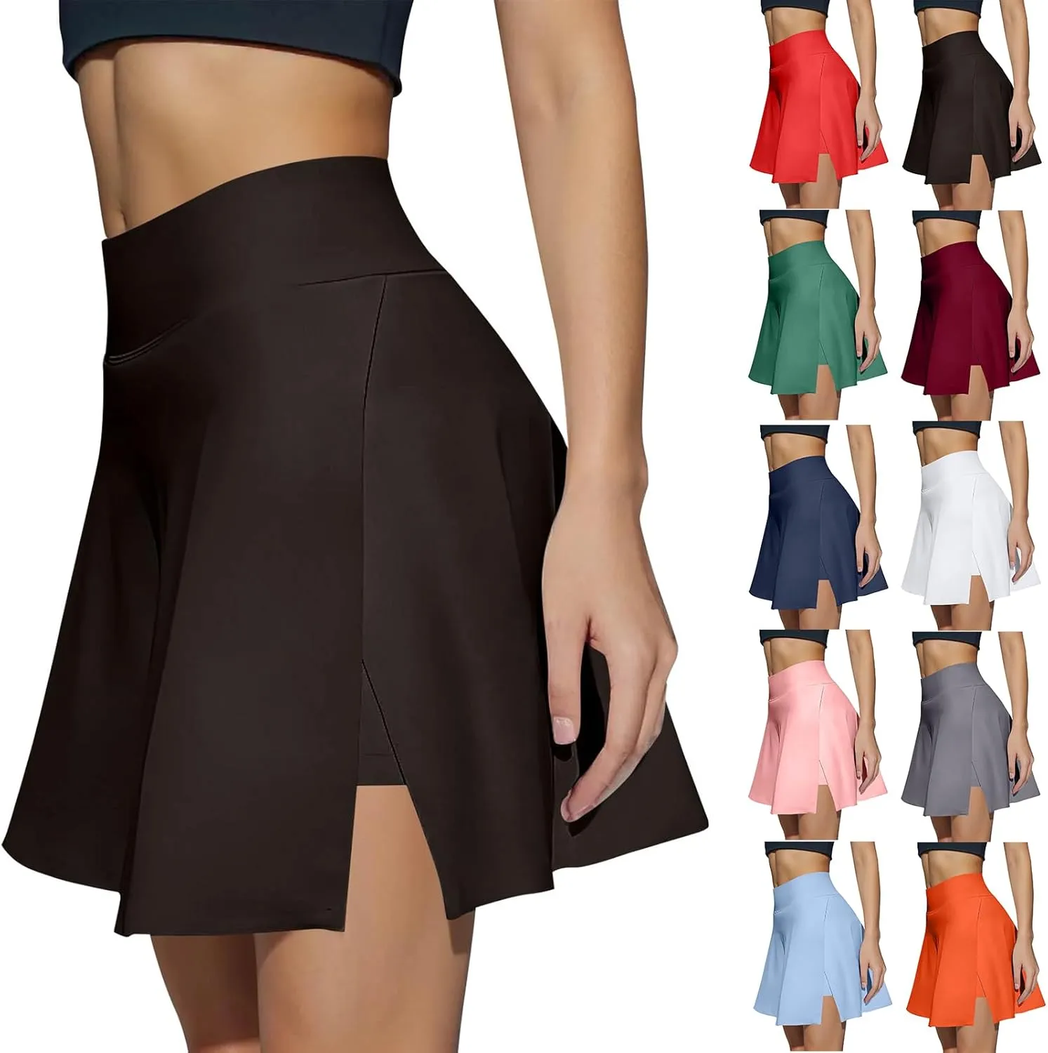 Women's Tennis Skirt with Shorts Underneath Summer Athletic Skorts with Slit Y2k High Waisted Golf Skirt