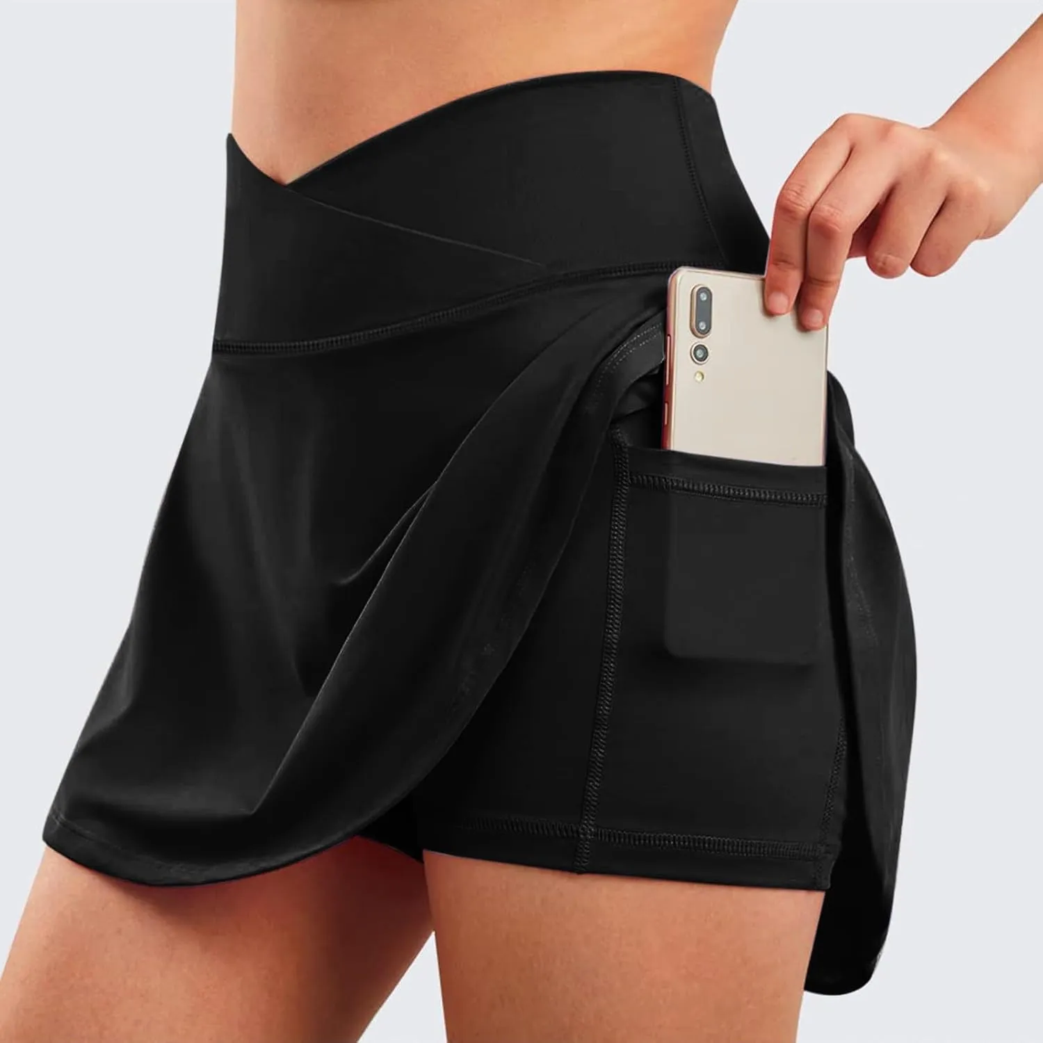 Womens Tennis Skirts High Waisted Cross Waist Skirts Built-in Shorts Athletic Workout Golf Running Skorts with Pockets